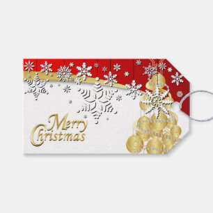 Christmas Red, Gold and White Snowflakes Gift Tags