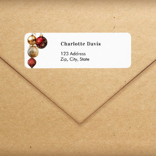Christmas red gold baubles return address