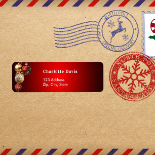 Christmas red gold baubles return address