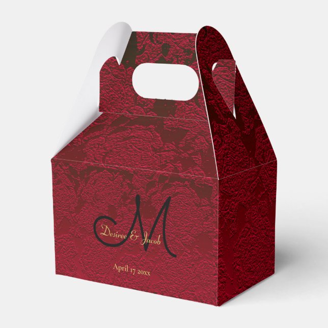 Christmas Red Gold Black Winter Wedding Monogram Favour Box (Front Side)