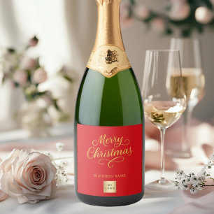 Christmas red gold business logo sparkling wine label