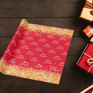 Christmas red gold confetti elegant wrapping paper