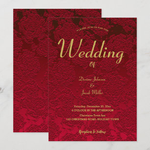 Christmas Red Gold Elegant Modern Floral Wedding Invitation