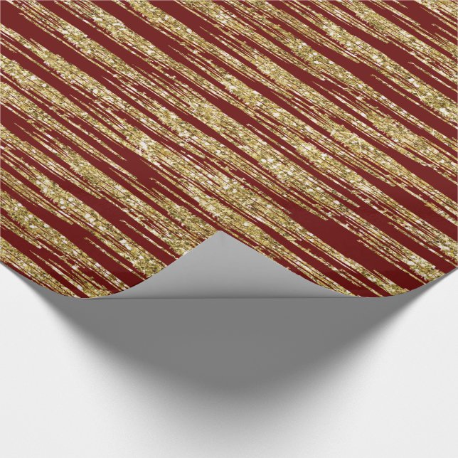 Christmas Red Gold Faux Glitter Stripes Wrapping Paper (Corner)