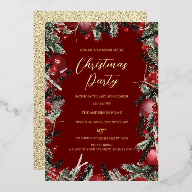Christmas Red Gold Festive Foliage Wreath Party (Front/Back)