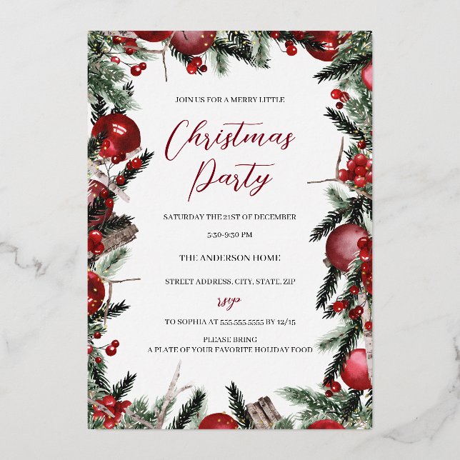 Christmas Red Gold Festive Foliage Wreath Party  (Front)