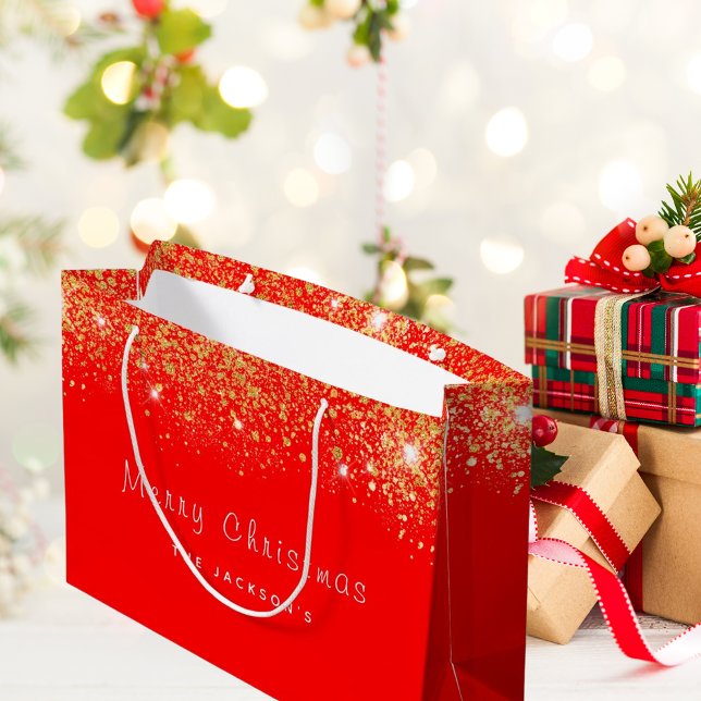 Christmas red gold glitter family name large gift bag (Creator Uploaded)