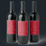 Christmas Red & Gold Glitter Modern Family Name Wine Label<br><div class="desc">Elegant red and gold Christmas gift labels for wine, sparkling wine or other beverages. This stylish red Merry Christmas wine bottle sticker includes gold typography Christmas Tree design with reads 'Believe in the magic of Christmas'', featuring trendy script fonts and a space for your family name or business name. The...</div>