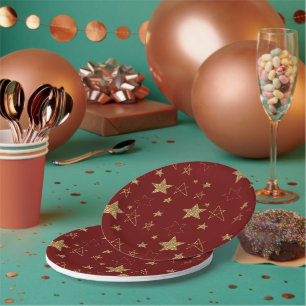 Christmas Red Gold Glitter Stars Paper Plate