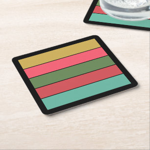 Christmas Red Gold Green Color On Watercolor Paper Square Paper Coaster