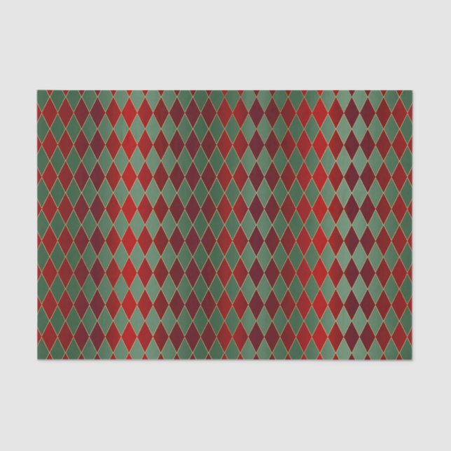 Christmas Red Gold Green Harlequin Tissue Paper (Front)