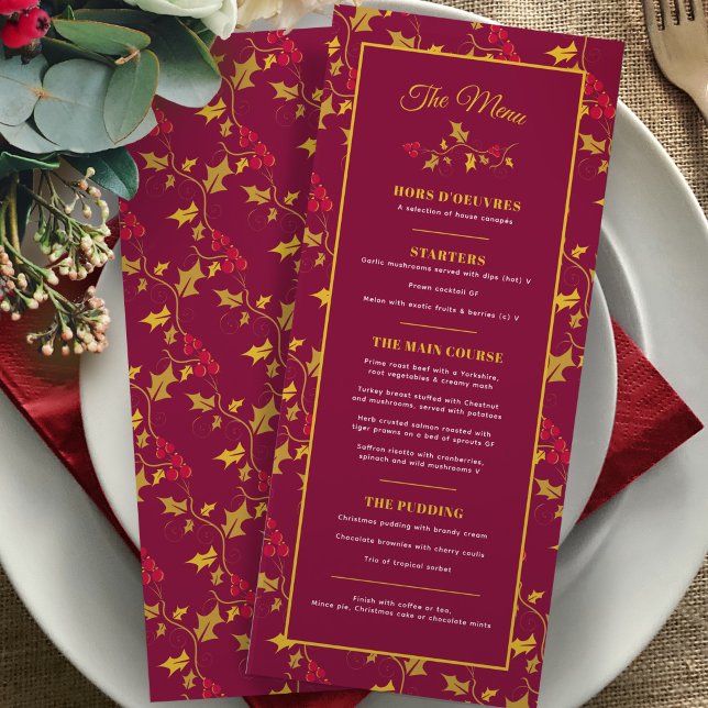 Christmas red gold holly berry 4 course event menu (Creator Uploaded)