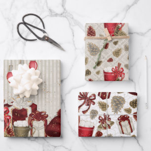 Christmas red gold luxury Hot Chocolate Pattern Wrapping Paper Sheet