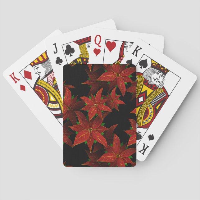 Christmas Red Gold Poinsettia Watercolor Playing Cards (Back)