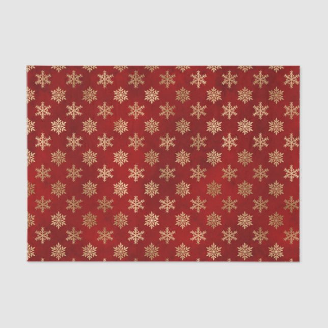 Christmas Red Gold Snowflakes Illustration Tissue Paper (Front)