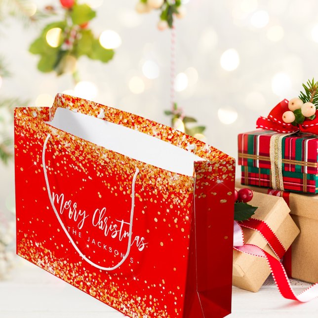 Christmas red gold sparkles name large gift bag (Creator Uploaded)
