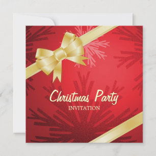 Christmas Red Golden Bow party invitation