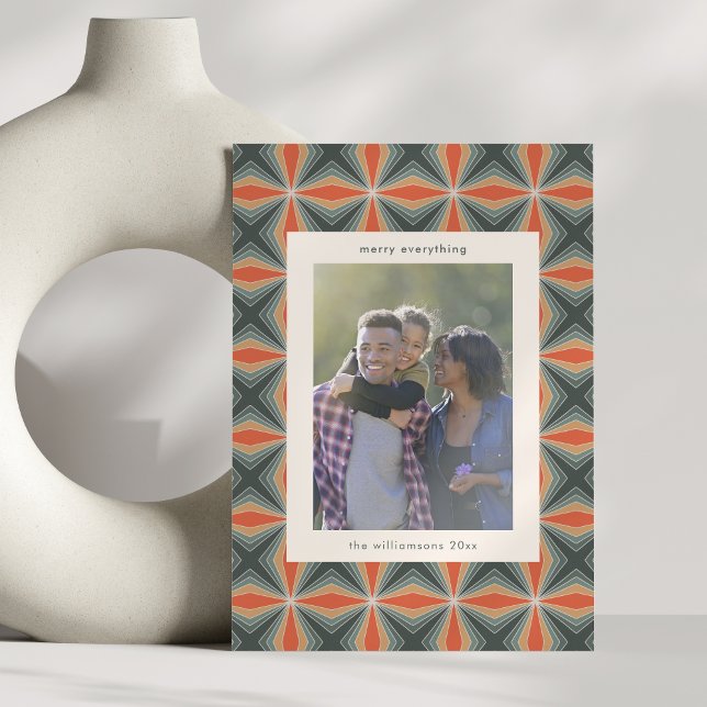 Christmas Red Green Art Deco Custom Letter Photo Holiday Card (Creator Uploaded)