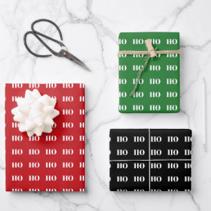 Christmas red green black white Ho Ho Ho pattern Wrapping Paper Sheet