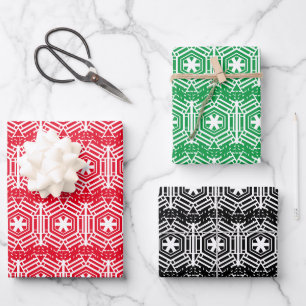 Christmas red green black white vintage pattern wrapping paper sheet