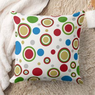 Christmas Red Green Blue Gold Silver Polka Dots Cushion