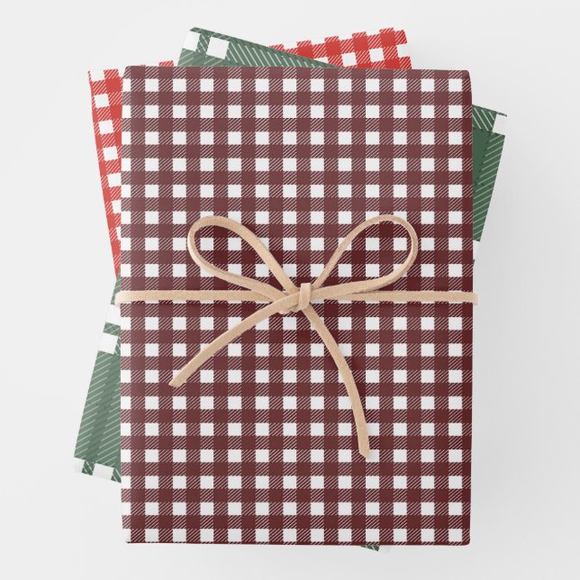 Christmas Red Green Buffalo Plaid Checked Pattern Wrapping Paper Sheet (In situ)