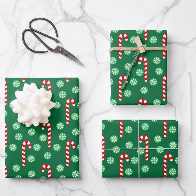 Christmas Red Green Candy Cane  Wrapping Paper Sheet (Front)