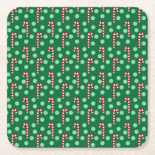 Christmas Red Green Candy Canes Square Paper Coaster