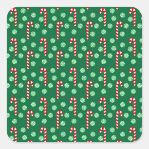 Christmas Red Green Candy Canes Square Sticker