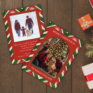 Christmas Red Green Chevron Arch Photo Holiday Card