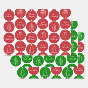 Christmas Red Green Circles Custom Family Name Wrapping Paper Sheet