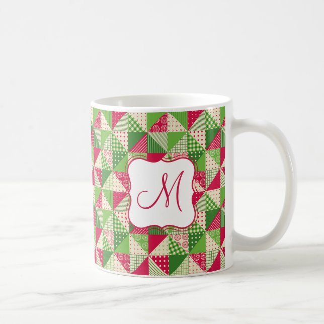 Christmas red-green coloured patchwork pattern. coffee mug (Right)
