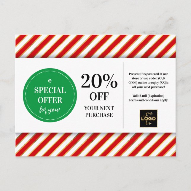 Christmas Red Green Coupon Discount Postcard (Front)