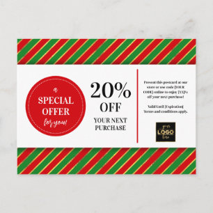 Christmas Red Green Custom Coupon Discount Postcard
