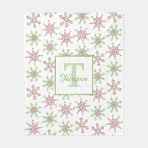 Christmas Red Green Festive Snowflake Pattern Fleece Blanket