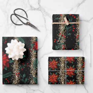 Christmas Red Green Floral watercolor Wrapping Pap Wrapping Paper Sheet