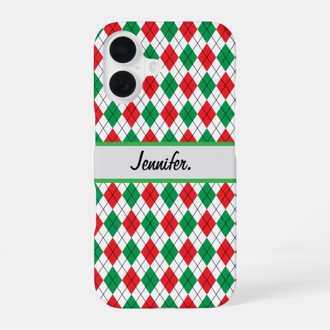 Christmas Red & Green geometric  iPhone 16 Case (Back)