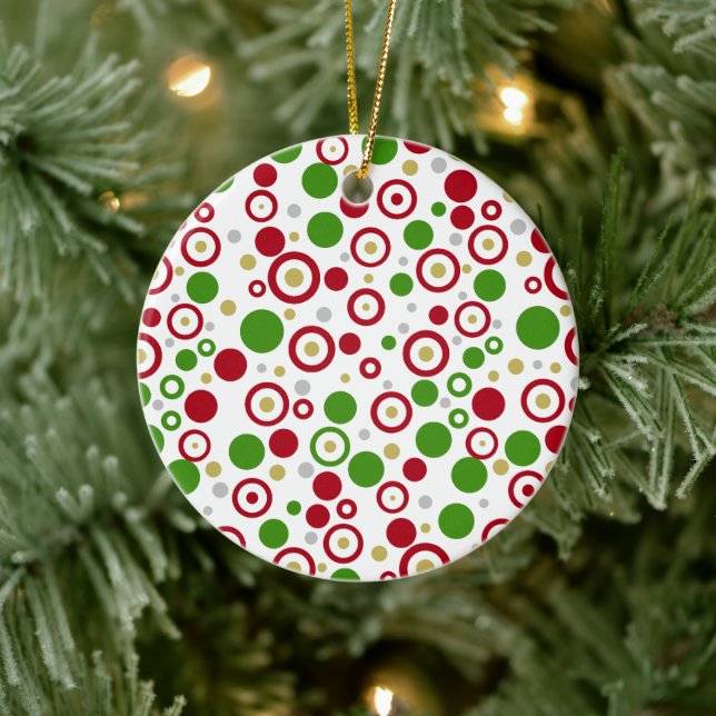 Christmas Red Green Geometric Name Two Sided Ceramic Tree Decoration (Tree)