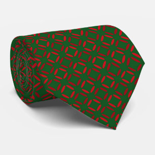 Christmas red green geometric pattern. tie