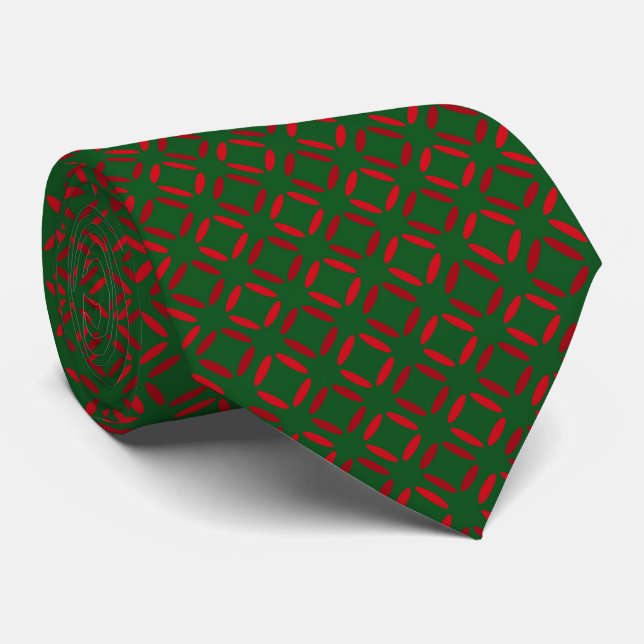 Christmas red green geometric pattern. tie (Rolled)