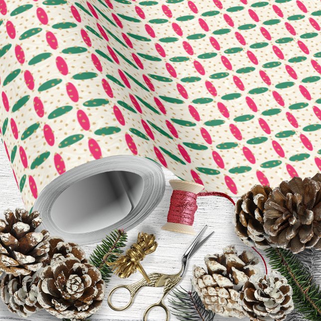 Christmas Red Green Geometric with Caramel Pieces Wrapping Paper (Christmas Red Green Geometric with Caramel Pieces Wrapping Paper Rolls by Leapfroglisics Shop)