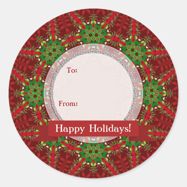 Christmas Red+Green Gift Tag Round Sticker (Front)