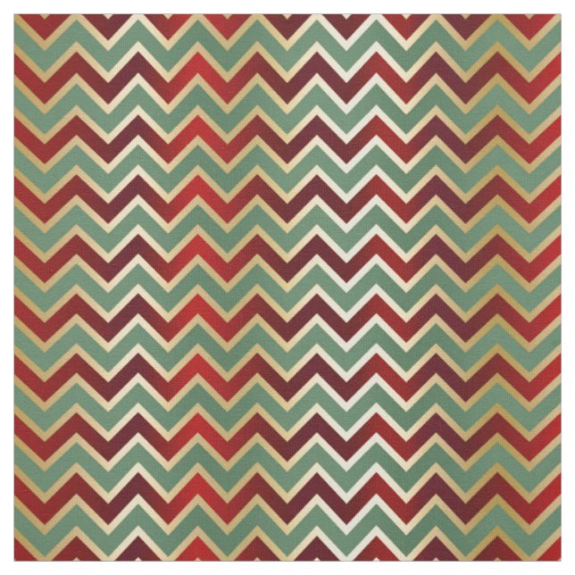 Christmas Red Green Gold  Chevron Fabric (Swatch)