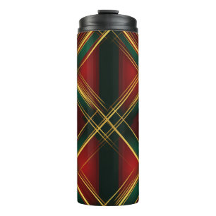CHRISTMAS RED GREEN GOLD HOLIDAY PLAID PATTERN THERMAL TUMBLER