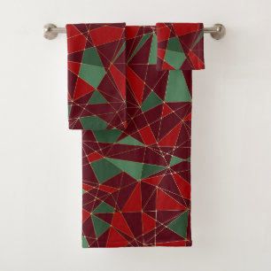 Christmas Red Green Gold Low Poly Pattern Bath Towel Set