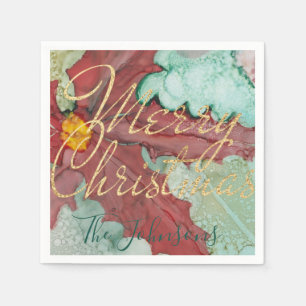 Christmas Red Green Gold Pointsettia Napkin