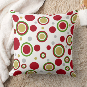 Christmas Red Green Gold Silver Polka Dots Cushion