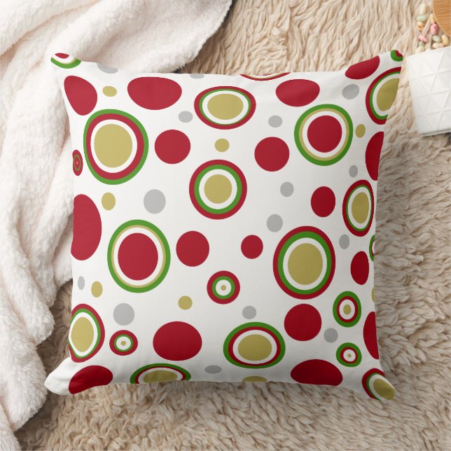 Christmas Red Green Gold Silver Polka Dots Cushion (Blanket)