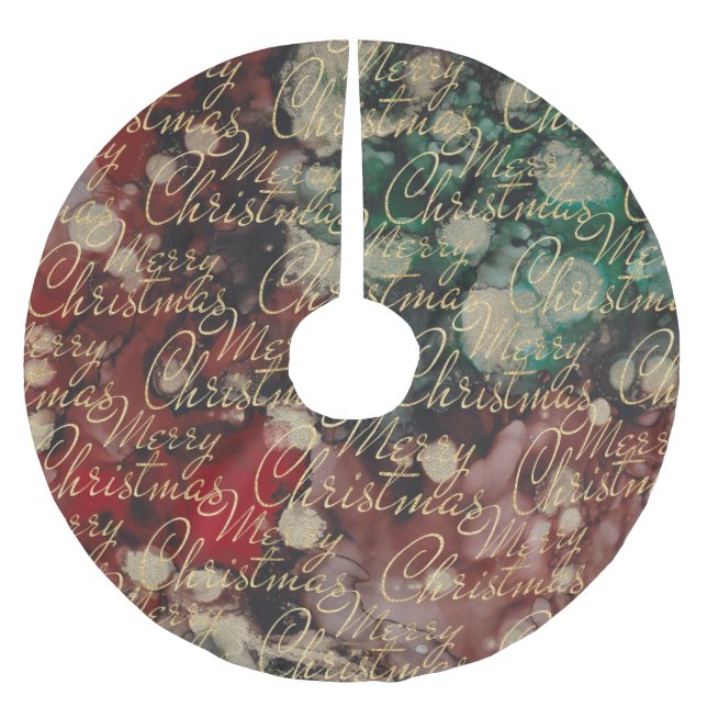 Christmas Red Green Gold Swirls Brushed Polyester Tree Skirt (Front)
