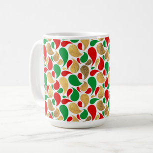 CHRISTMAS RED GREEN GOLD TEARDROP PATTERN COFFEE MUG